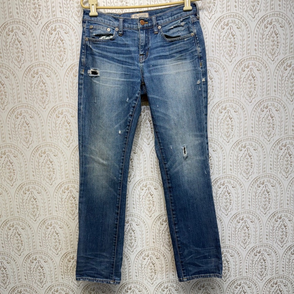 Madewell‎ Slim Boyjean Women 25 Blue Distressed Denim Relaxed Straight Leg Jeans